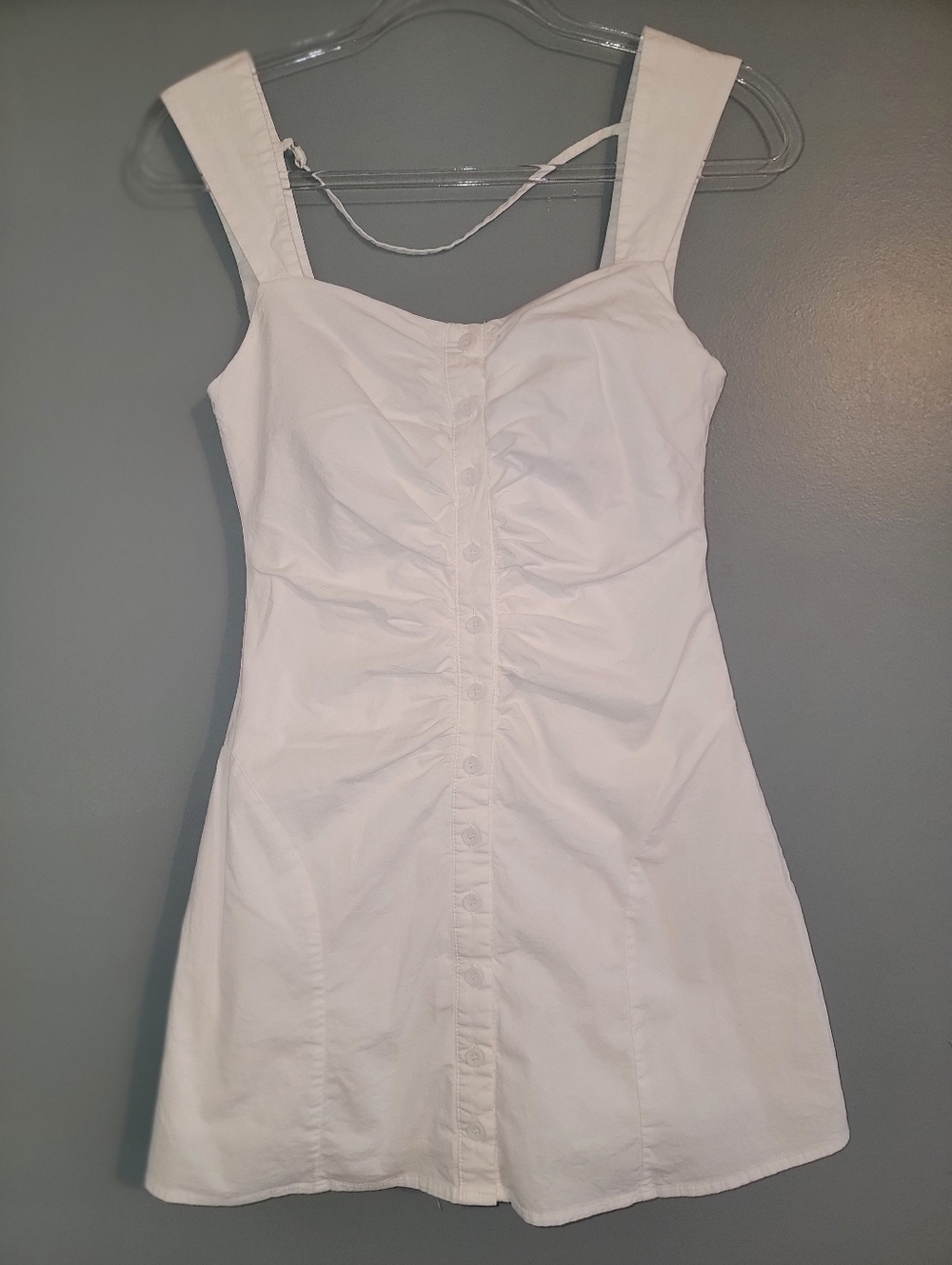 Angel Biba White Ruched Button-Front Mini Dress